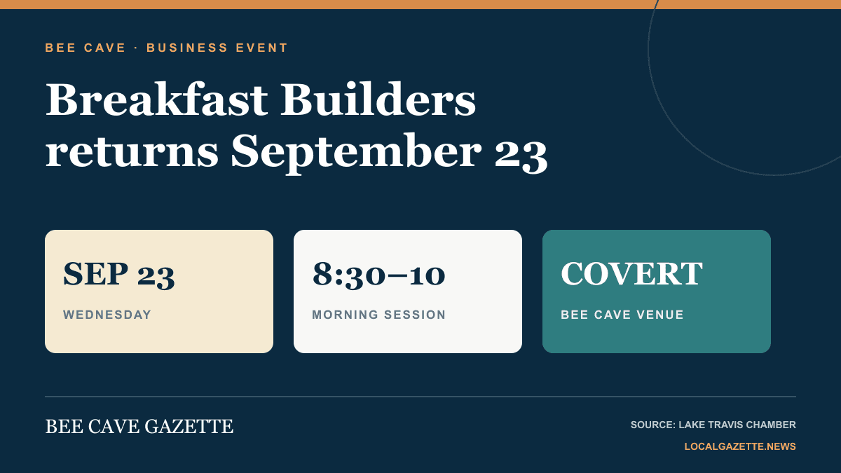 Breakfast Builders comes to Bee Cave on September 23: attendee guide — Bee Cave news photo